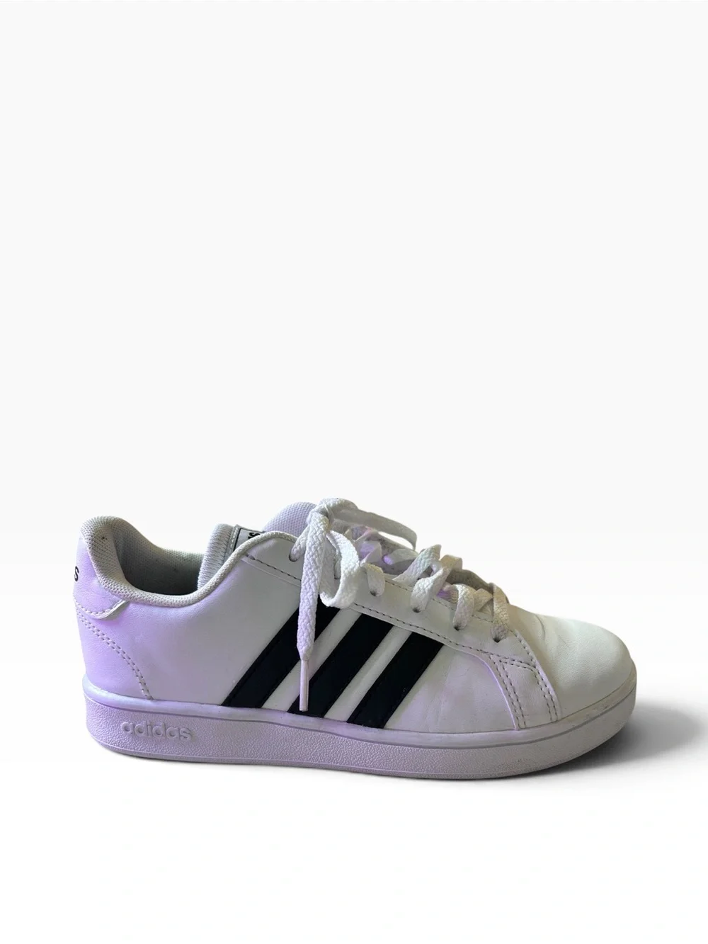 Adidas Grand Court Youth Sneakers - Size 7 Kids White/Black Stripes Excellent